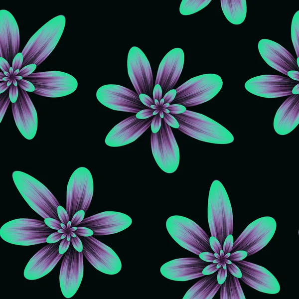 Seamless repeat pattern with flowers in green mint  and  pink on — ストック写真