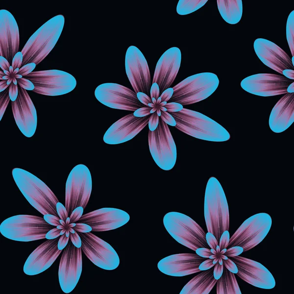 Pola berulang mulus dengan bunga berwarna biru dan merah muda pastel di — Stok Foto