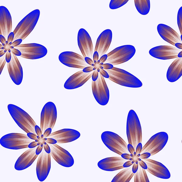 Seamless repeat pattern with flowers in blue and gold on white b — 图库照片