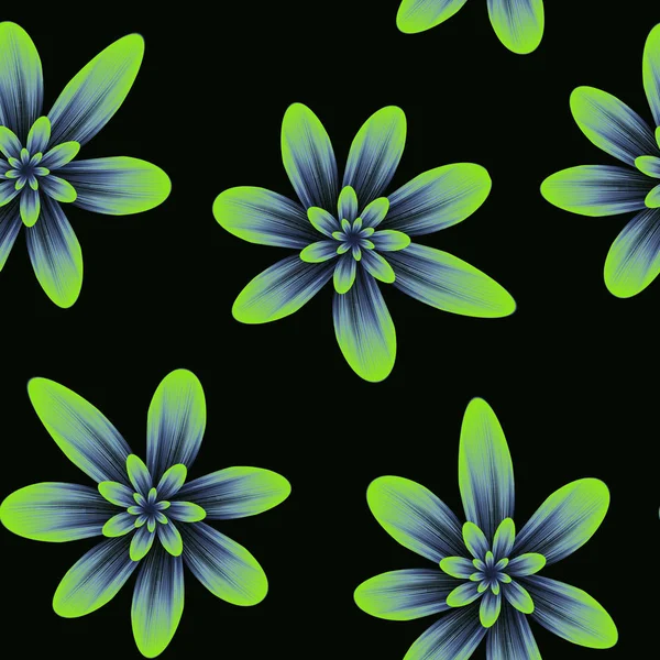 緑と灰色の花とシームレスな繰り返しパターン — ストック写真