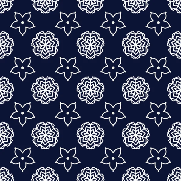 Blauw tegelpatroon naadloos met bloemen ornamenten. Bloemtextuur — Stockfoto