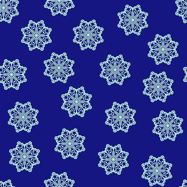 Nahtloses Muster Bezaubernder Winterschneeflocken Form Einer Blume Auf Blauem Grund — Stockfoto