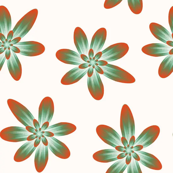 绿色和橙色无缝重复图案，花朵呈浅色 — 图库照片