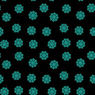 Noel için siyah zemin üzerinde kusursuz turkuaz kar taneleri