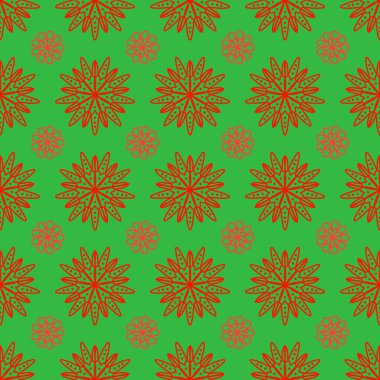 Turuncu, şeftali, yeşil çiçek desenli döşeme.