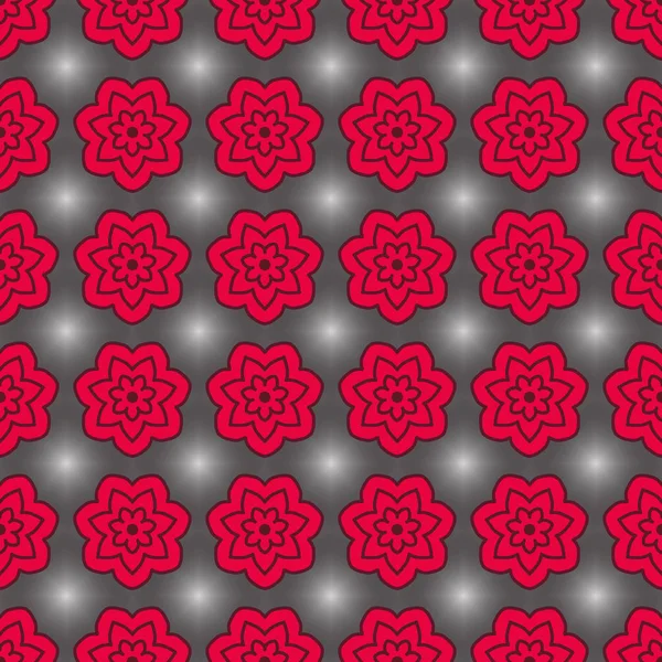 Tile pattern  seamless with red floral ornaments and shining gra — Stock Photo, Image