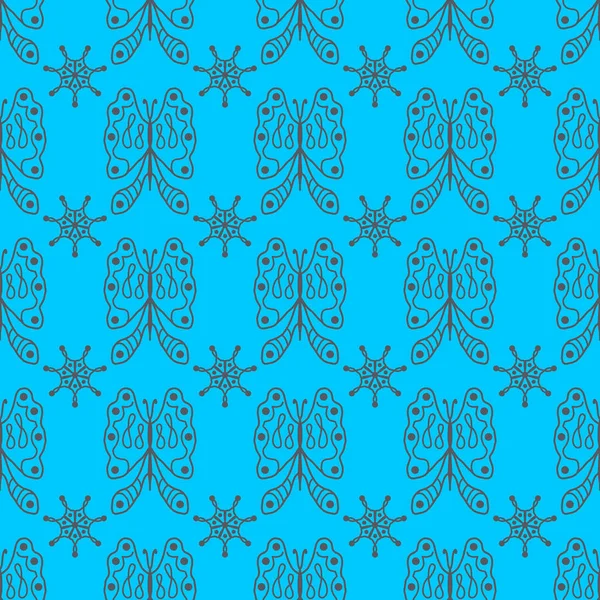 Blått sömlöst mönster med fjäril trollslända. Oändligt tryck w — Stockfoto