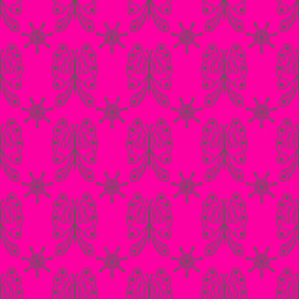 Deep Pink seamless pattern with  butterfly dragonfly. Endless pr — ストック写真