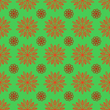 Çiçekli süslemeleri olan yeşil ve turuncu fayans desenli. F
