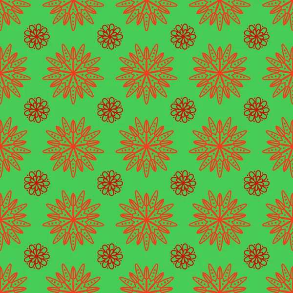 Зеленый и оранжевый рисунок плитки бесшовно с цветочными украшениями. Ж — стоковое фото