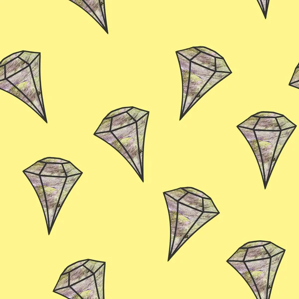 Gemstone deseni. Kusursuz çizim. Sarı üzerine soluk kristal 