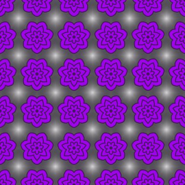 Kırmızı çiçekli ve kaval kemikli mor fayans desenli.