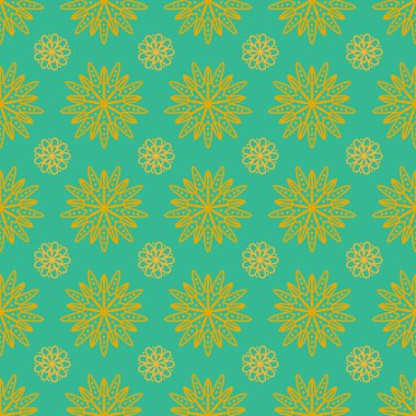 Turkuaz kiremit desenli, sarı çiçekli süslemeli. F