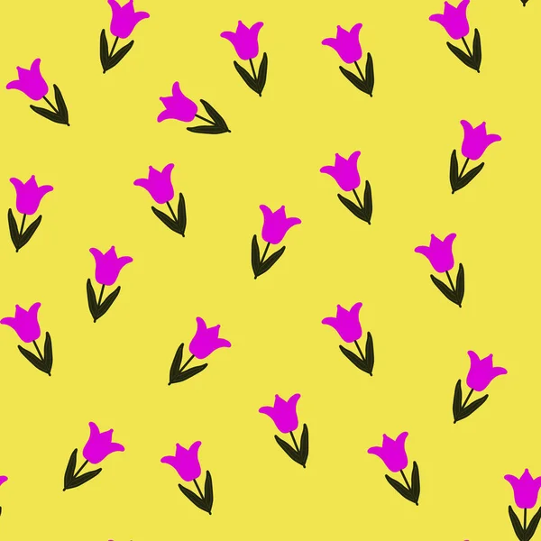 トレンドワイルドフラワーピンクチューリップシームレスパターン。春の花｜o — ストック写真
