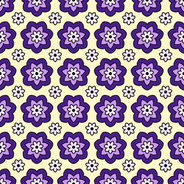Fialové a fialové dlaždice vzor bezešvé s květinovými ozdobami — Stock fotografie