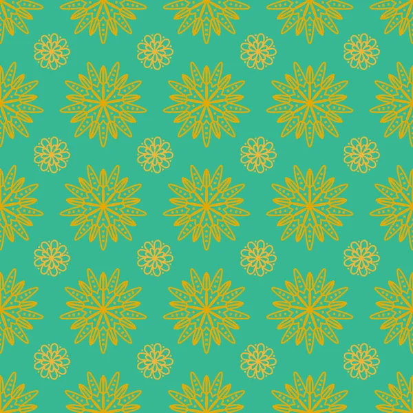 turquoise tile pattern  seamless with yellow floral ornaments. F
