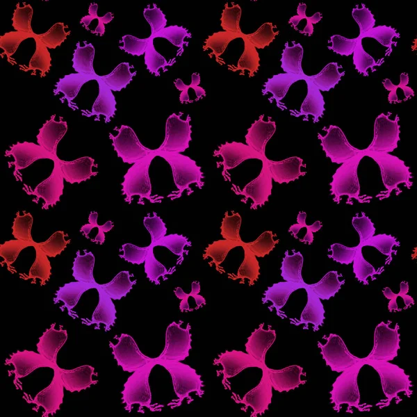Seamless watercolor pink, orange, lilac butterfly pattern on bla — Stock Photo, Image