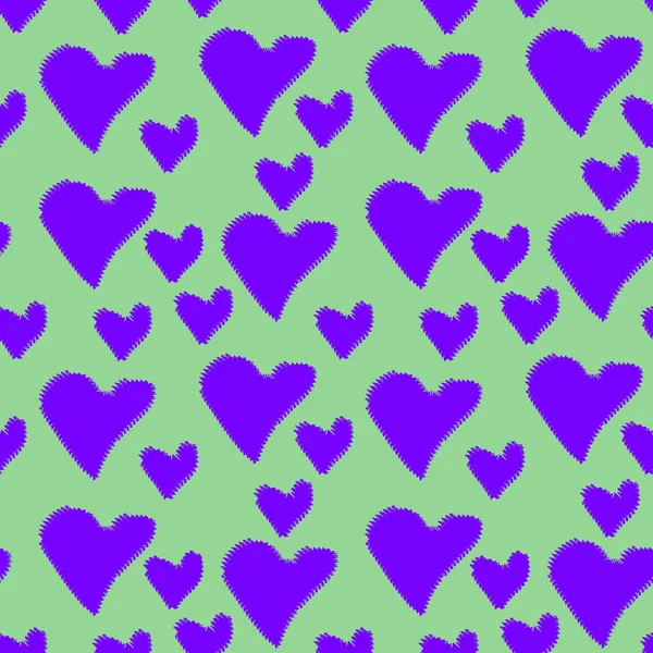 Fioletowy bezszwowy wzór serca z nierównymi krawędziami Walentynki — Zdjęcie stockowe