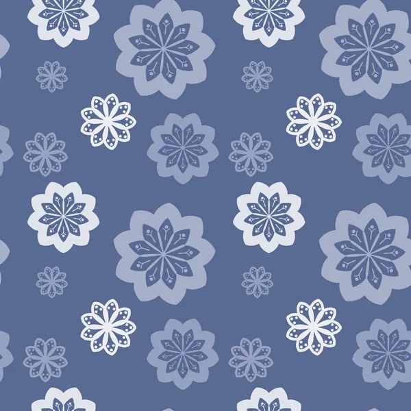 青い背景に灰色の花を持つシームレスな繰り返しパターン — ストック写真