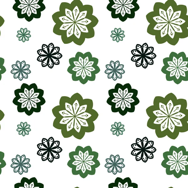 Płynny powtarzalny wzór z zielonymi kwiatami na białym tle. — Zdjęcie stockowe