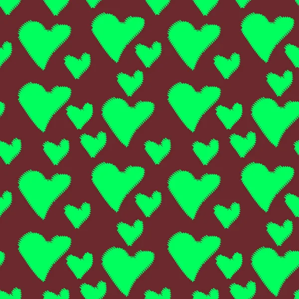 不均一なエッジバレンタインデーテンプレートの背景を持つシームレスなパターン緑の心 包装紙 生地プリント カードなどに使用できます — ストック写真
