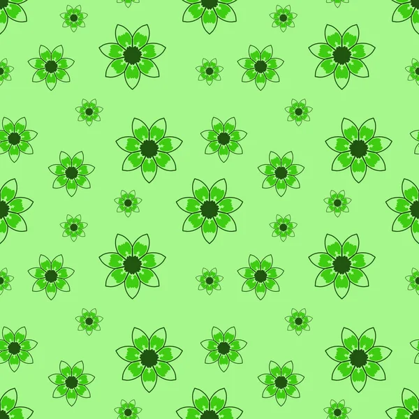 Seamless repeat pattern with flowers  on green background. drawn