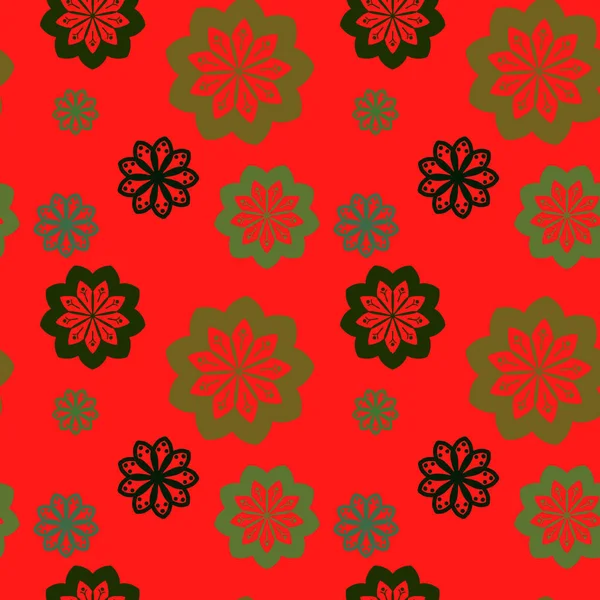 Patrón de repetición sin costuras con flores en verde sobre fondo rojo — Foto de Stock