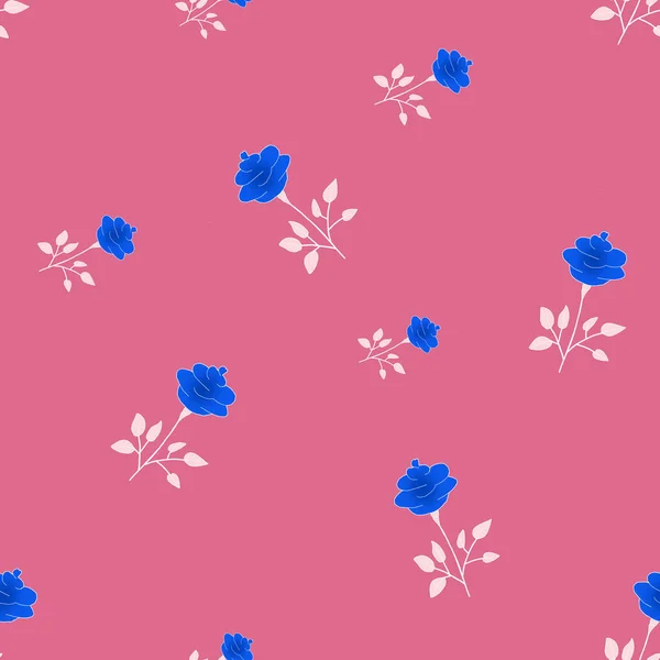 背景に青い花のシームレスなバラのパターン 壁紙や生地のための花のパターン 花が上がった 植物性タイル — ストック写真
