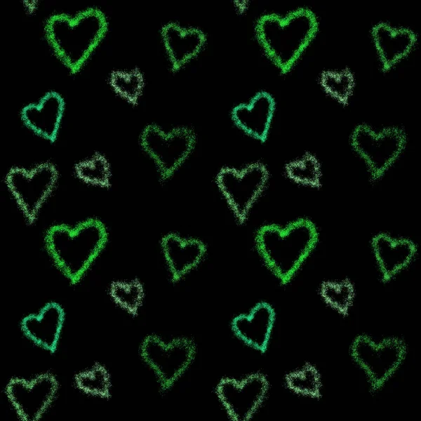 Acuarela verde y verde claro corazones inconsútil fondo negro — Foto de Stock