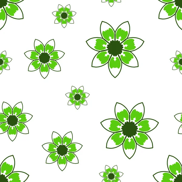 Seamless repeat pattern with green and light green flowers in — Stock Photo, Image