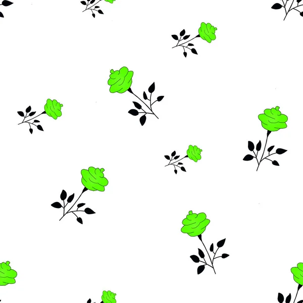 Seamless Roses Pattern Light Green Flowers White Background Floral Pattern — Stock Photo, Image