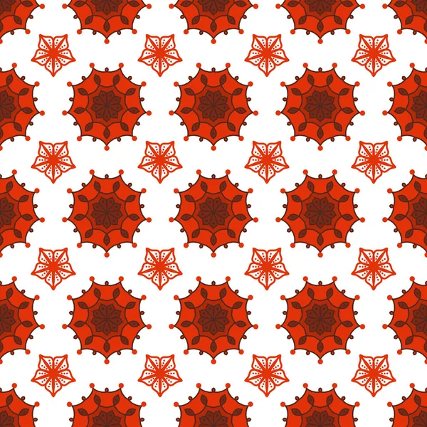Naadloze Herhaling Patroon Met Rode Bruine Bloemen Witte Achtergrond Getekend — Stockfoto