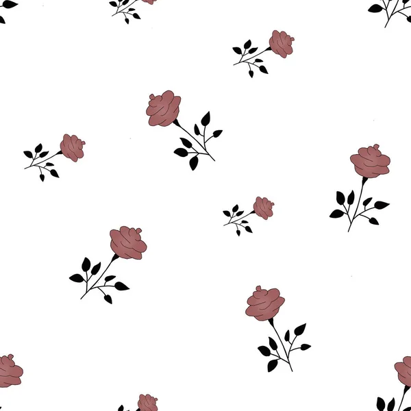 白い背景に茶色い花のシームレスなバラのパターン. — ストック写真