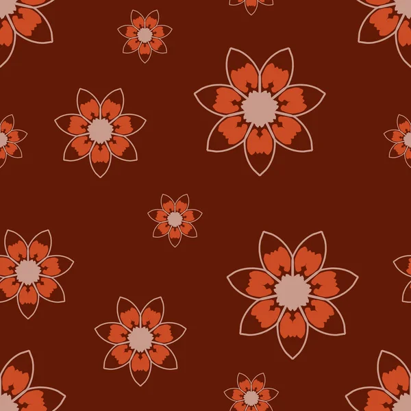 Seamless repeat pattern with ochre, beige flowers in   on brown