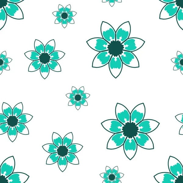 Nahtloses Rapportmuster mit grünen Blüten auf weißem Hintergrund — Stockfoto
