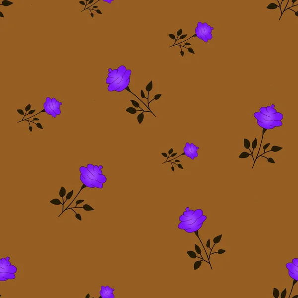 Patrón de rosas sin costuras de flores violetas sobre un fondo marrón — Foto de Stock