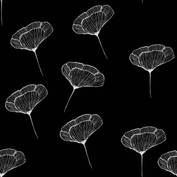 シームレスなパターン-シンプルな鉛筆で描くケシの花 — ストック写真