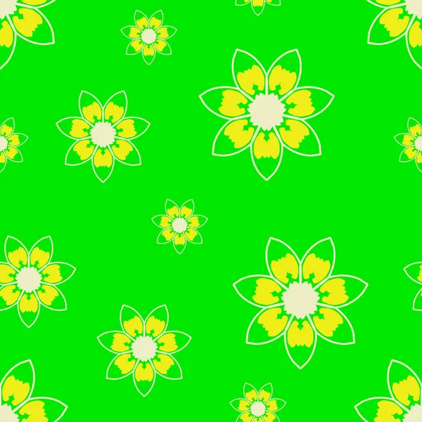 Modello di ripetizione senza soluzione di continuità con fiori in giallo su sfondo verde — Foto Stock