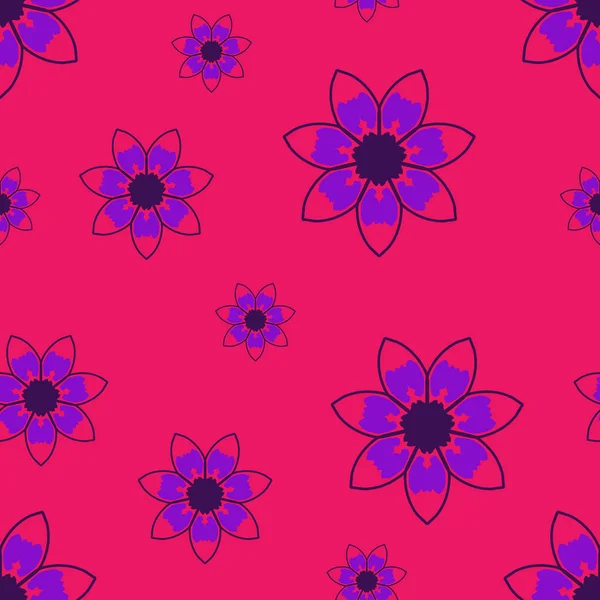 Seamless repeat pattern with violet flowers in   on pink backgro — ストック写真