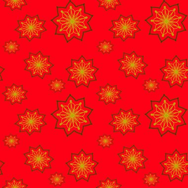 Kırmızı arka planda sarı çiçekli kusursuz tekrarlama deseni