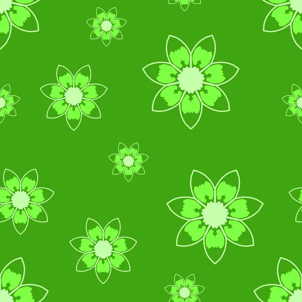 Seamless repeat pattern with light green flowers on green backgr — ストック写真