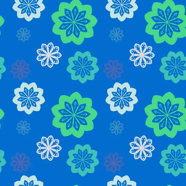 Zökkenőmentes ismétlődő minta zöld, szürke virágok kék backgr — Stock Fotó