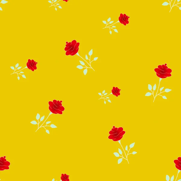 Bezszwowy wzór róż czerwonych kwiatów na żółtym tle. F — Zdjęcie stockowe