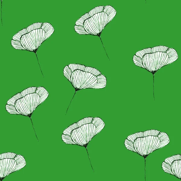 Nahtloses Muster - Mohnblumen-Zeichnung mit einem einfachen Bleistift für — Stockfoto