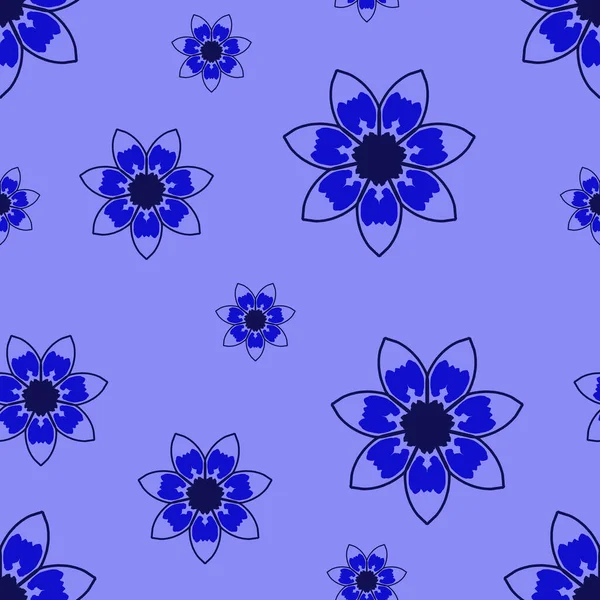 Patrón de repetición sin costuras con flores azules sobre fondo lila. d) —  Fotos de Stock
