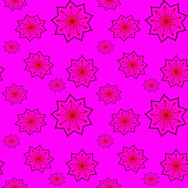 Seamless repeat pattern with red flowers on pink background. dra