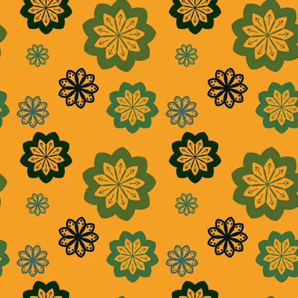 Płynny powtarzalny wzór z zielonymi kwiatami na żółtym białym grzbiecie — Zdjęcie stockowe