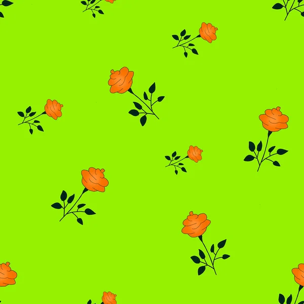 Seamless roses pattern  of orange flowers on a light green backg — ストック写真