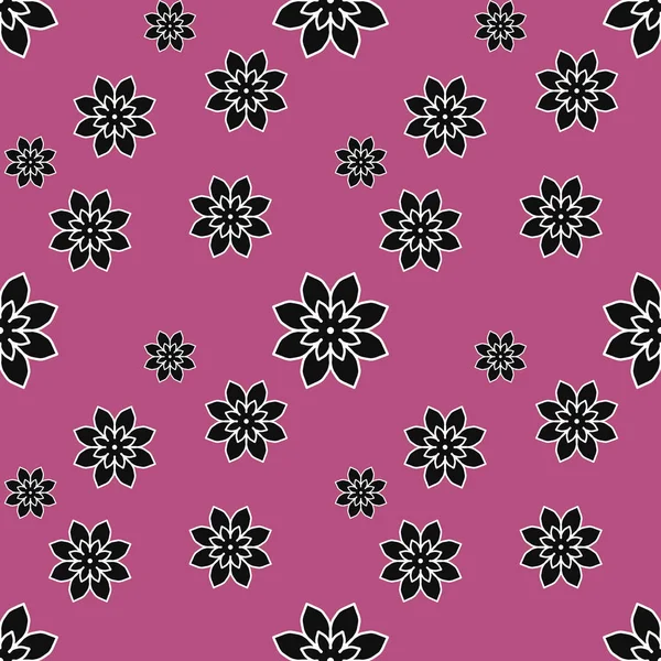 Seamless repeat pattern with black flowers on pink background. d — ストック写真