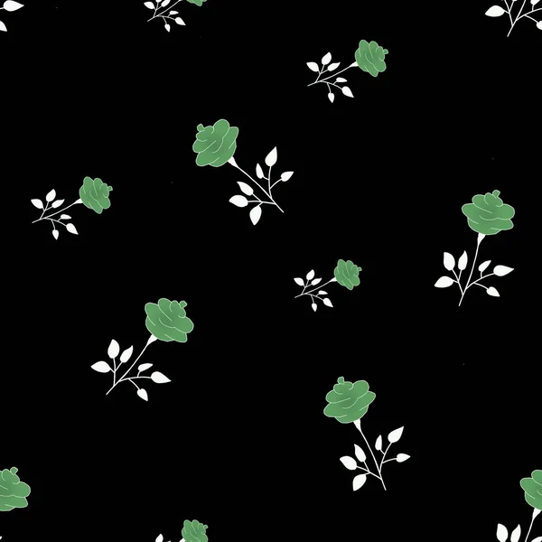 Seamless roses pattern  of green flowers on a black  background.